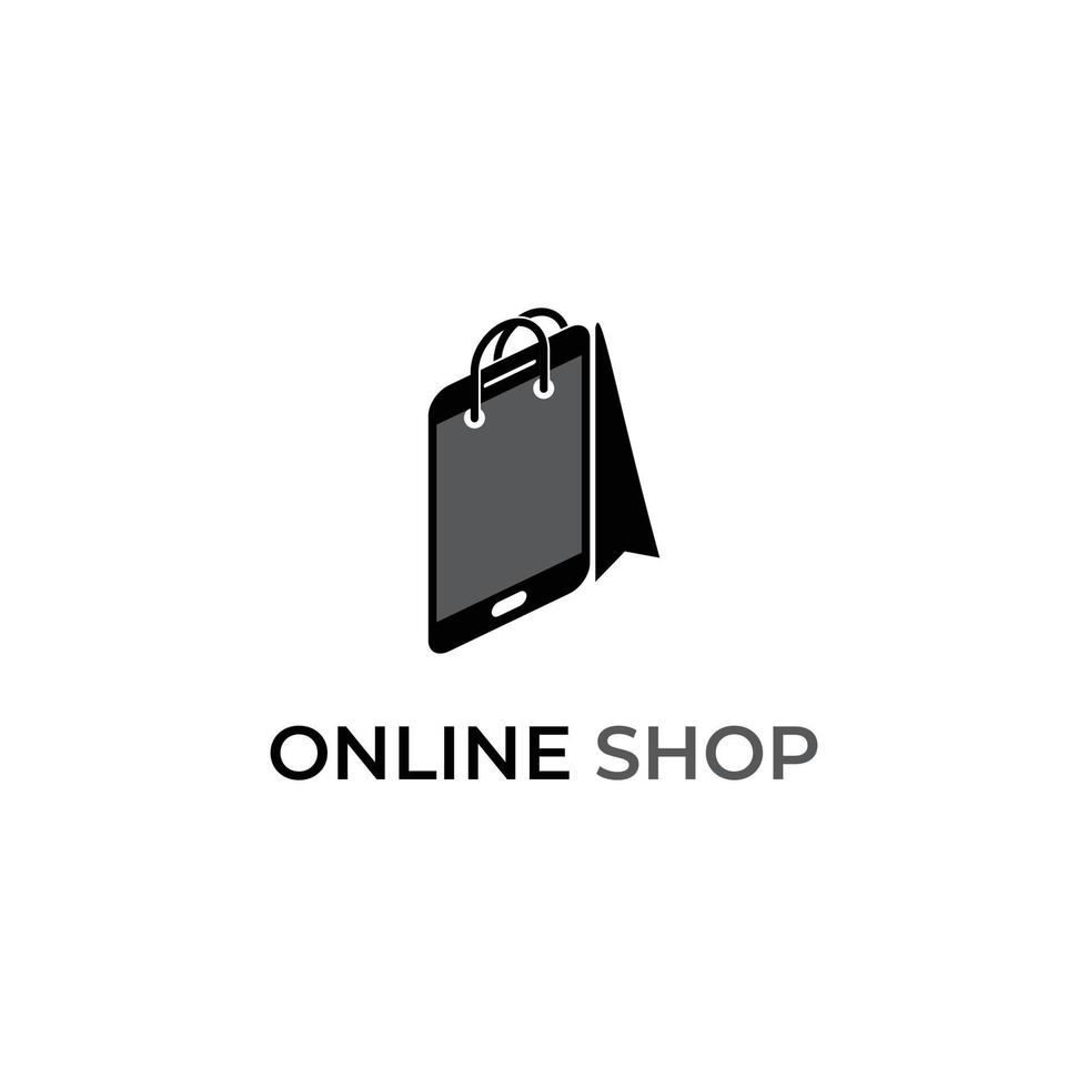 inspiration de conception de logo de boutique en ligne. téléphone portable avec sac à provisions vecteur