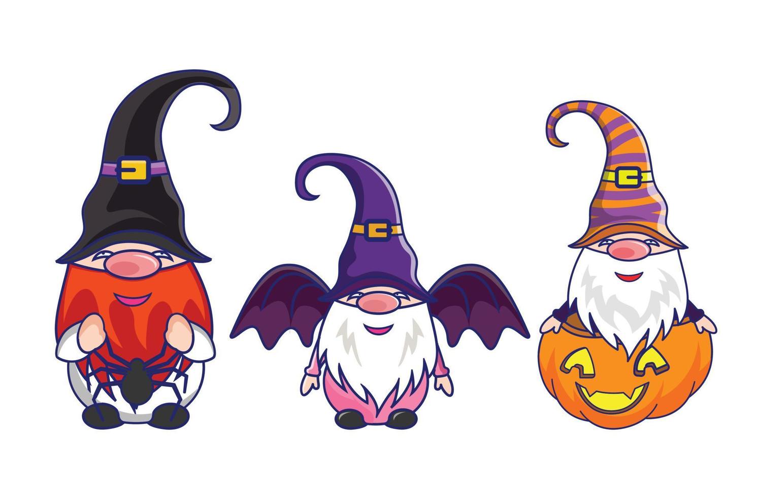 ensemble de gnomes d'halloween amusants avec des barbes blanches en costume de vacances. isolé sans arrière-plan. vecteur