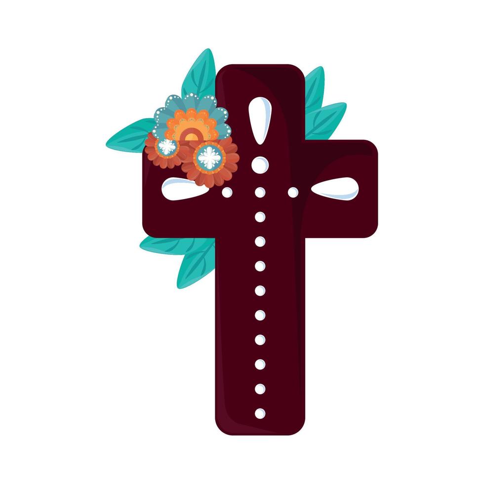 Croix avec icône de fleurs vecteur