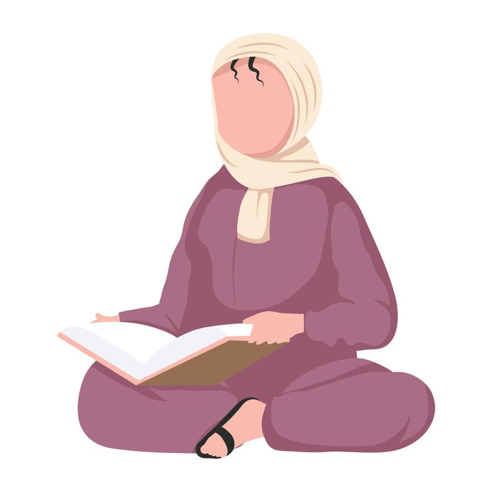 femme musulmane lisant le coran vecteur