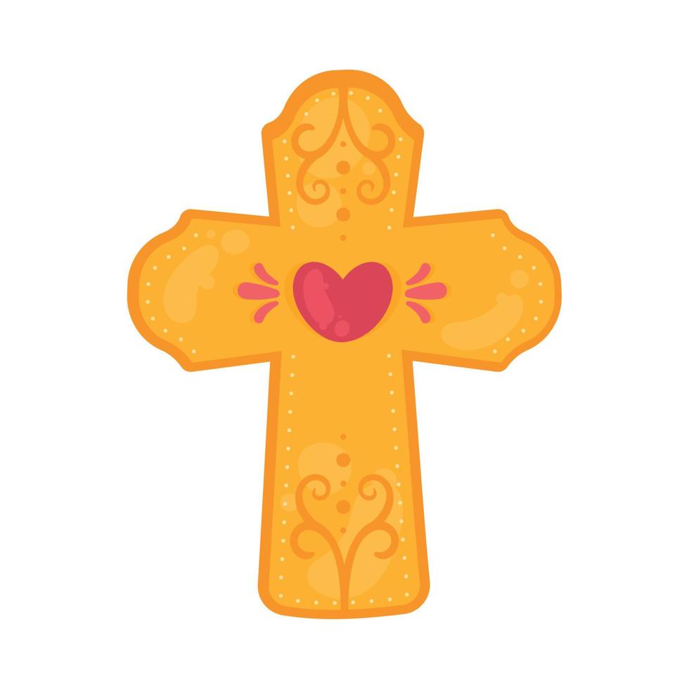 croix dorée avec coeur vecteur