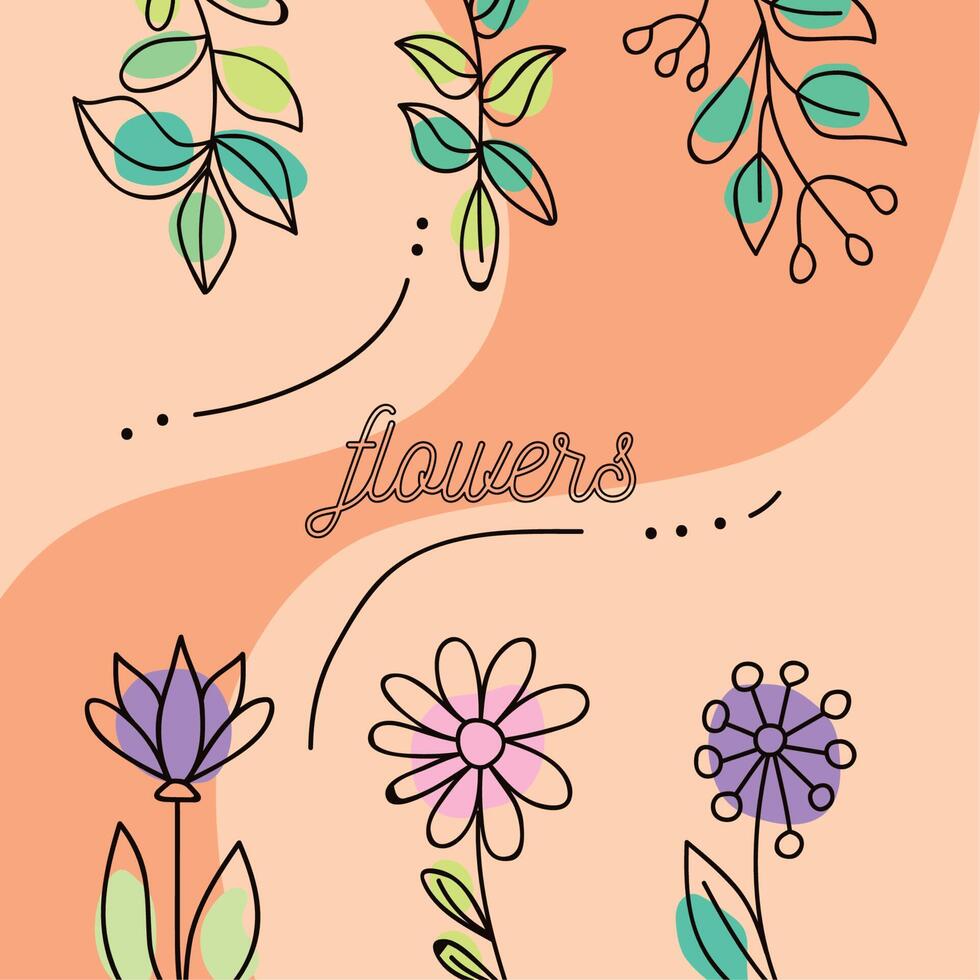 fleurs lettrage style une ligne vecteur