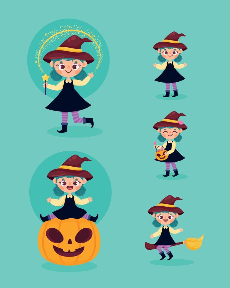 cinq sorcières halloween vecteur