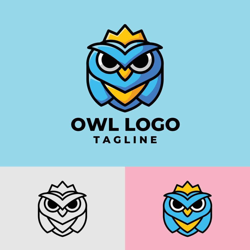 personnage de dessin animé hibou simple et propre, plat et contours logo premium vecteur