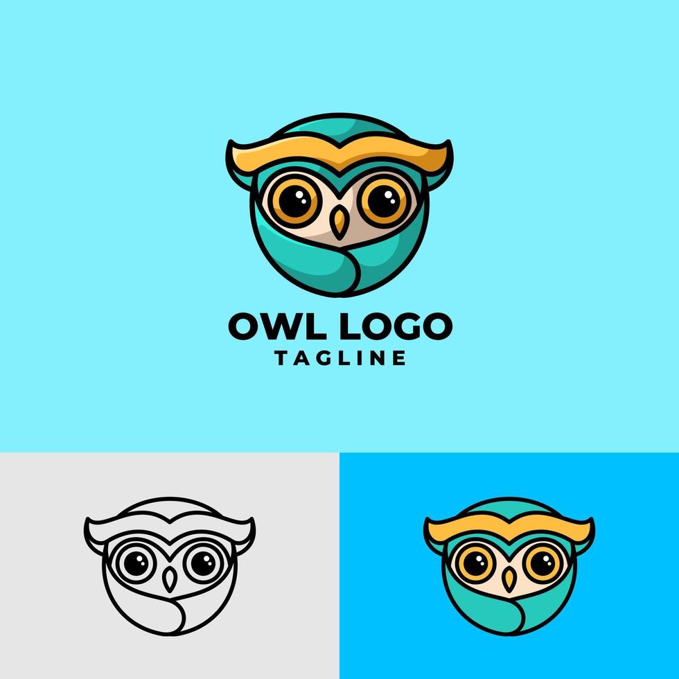 personnage de dessin animé hibou simple et propre, plat et contours logo premium vecteur