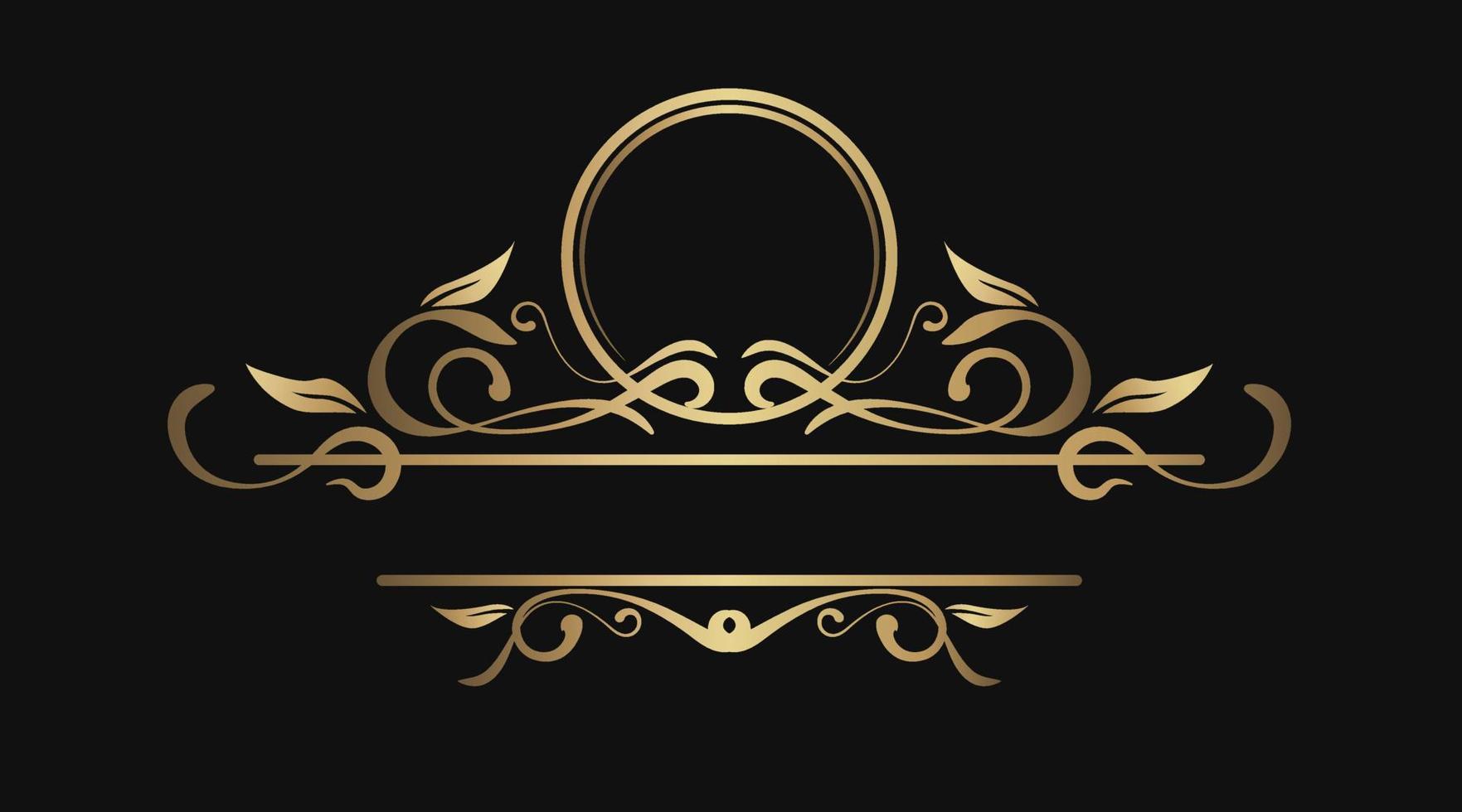 décoration ronde vintage avec ornement doré, bordure logo vecteur