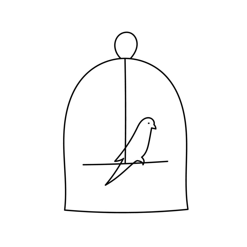 cage à oiseaux doodle avec oiseau. croquis de vecteur isolé sur blanc