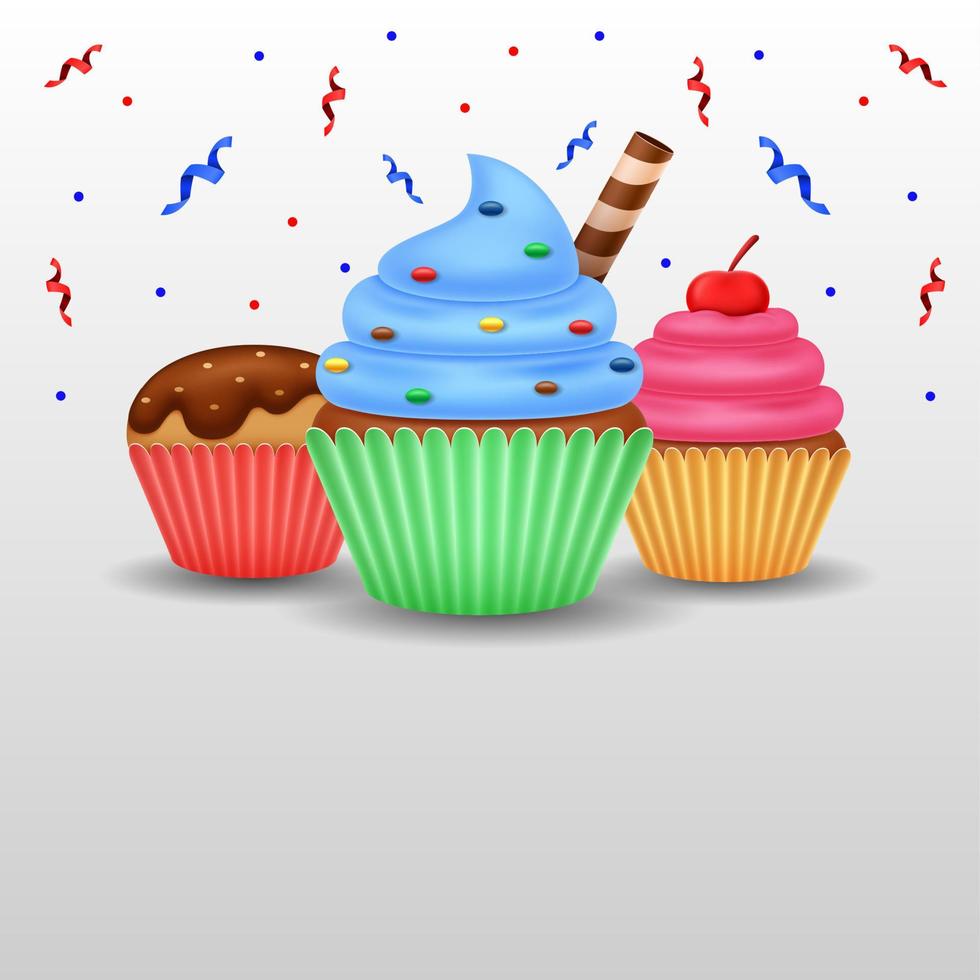 arrière-plan cupcake et ruban avec espace de copie, adapté à une utilisation sur une carte de voeux d'anniversaire vecteur