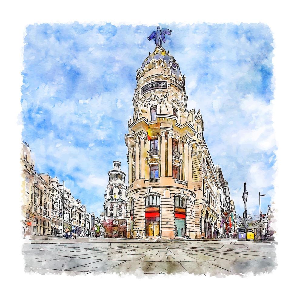 architecture espagne aquarelle croquis illustration dessinée à la main vecteur