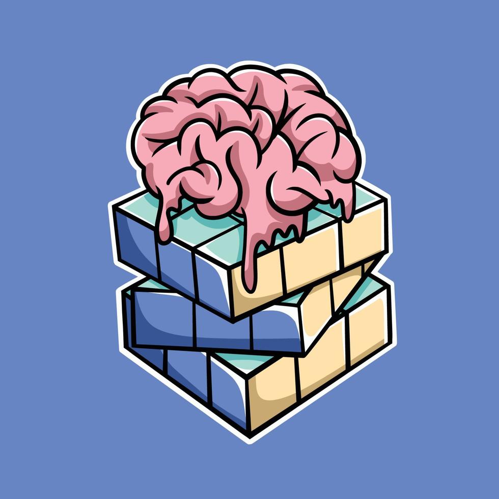 dessin animé cerveau rubik cube vecteur