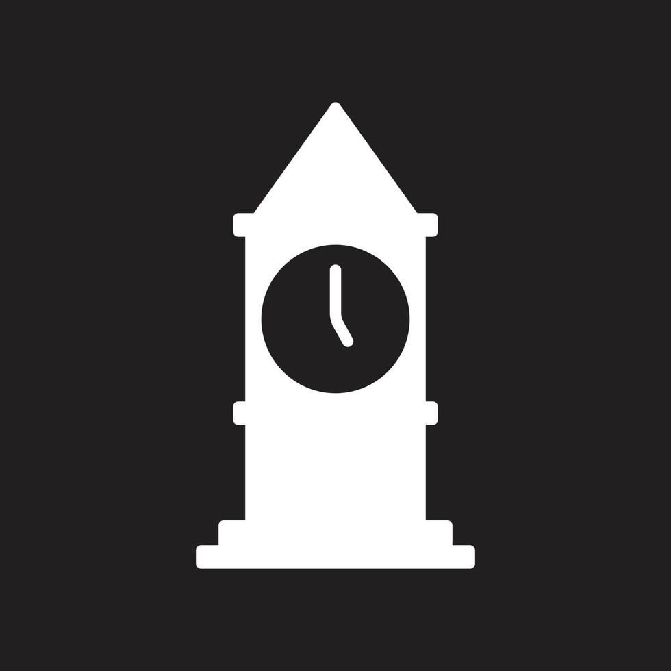 eps10 tour de l'horloge vecteur blanc icône solide abstraite isolée sur fond noir. symbole de la tour big ben dans un style moderne et plat simple pour la conception, le logo et l'application mobile de votre site Web