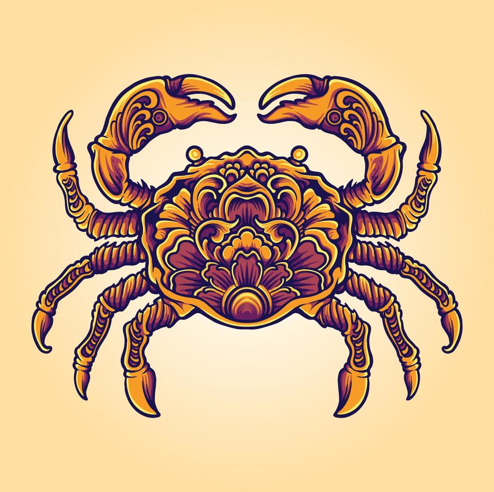 illustration d'ornements de crabe élégant vintage vecteur