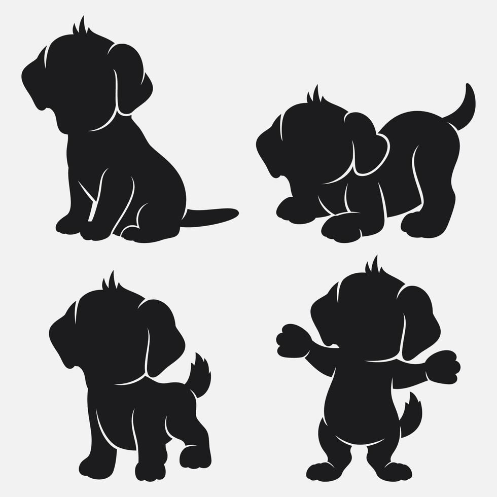 ensemble de dessins animés de silhouettes de chien avec différentes poses et expressions vecteur