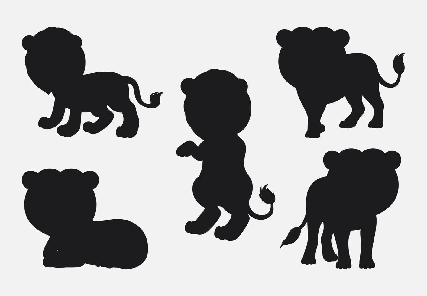 ensemble de dessins animés de silhouettes de lion avec différentes poses et expressions vecteur