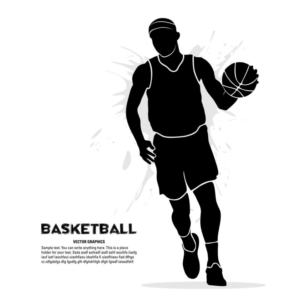 silhouette abstraite du joueur de basket-ball tenant le ballon isolé sur fond blanc vecteur