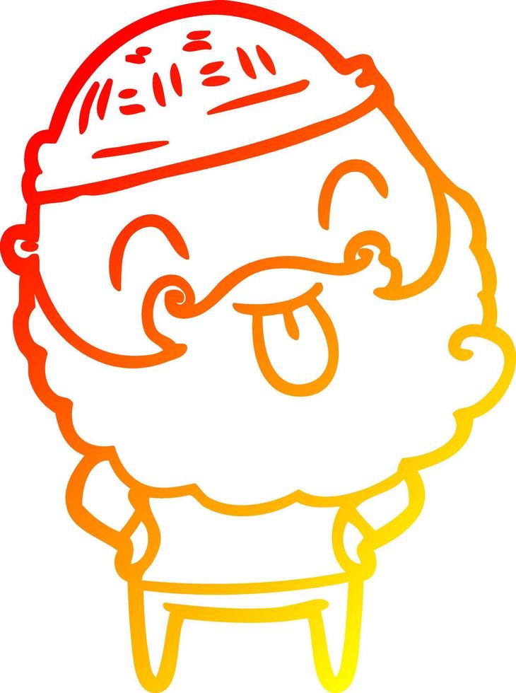 ligne de gradient chaud dessinant un homme avec une barbe qui sort la langue vecteur
