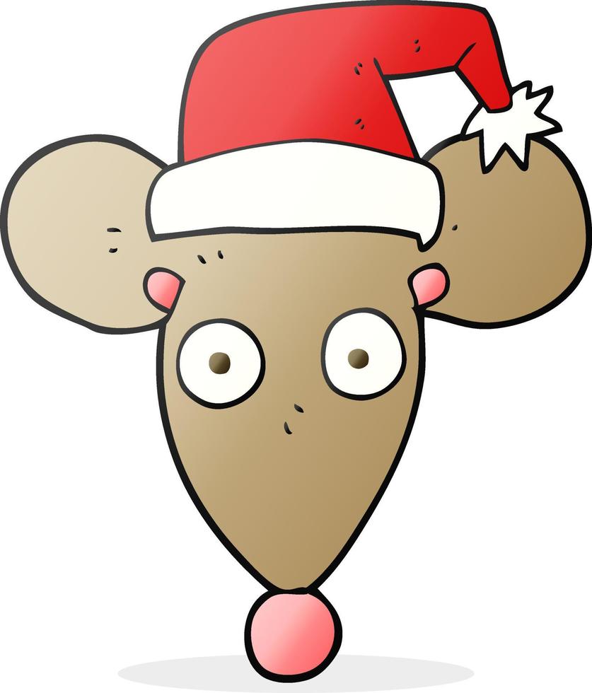 souris de dessin animé à main levée au chapeau de noël vecteur