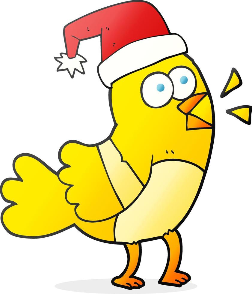 oiseau de dessin animé dessiné à main levée portant un chapeau de noël vecteur