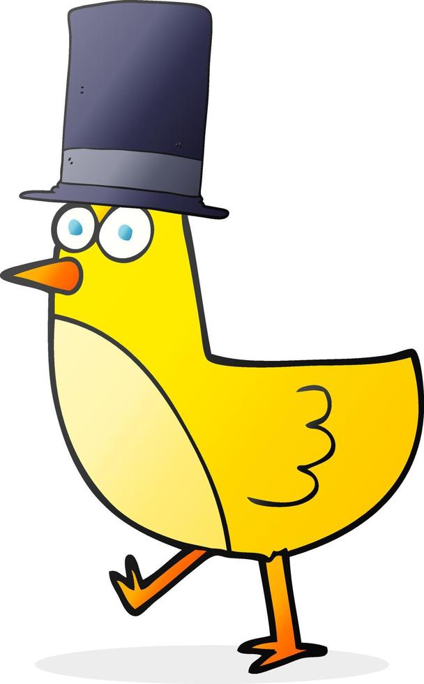 oiseau cartoon dessiné à main levée portant un chapeau vecteur