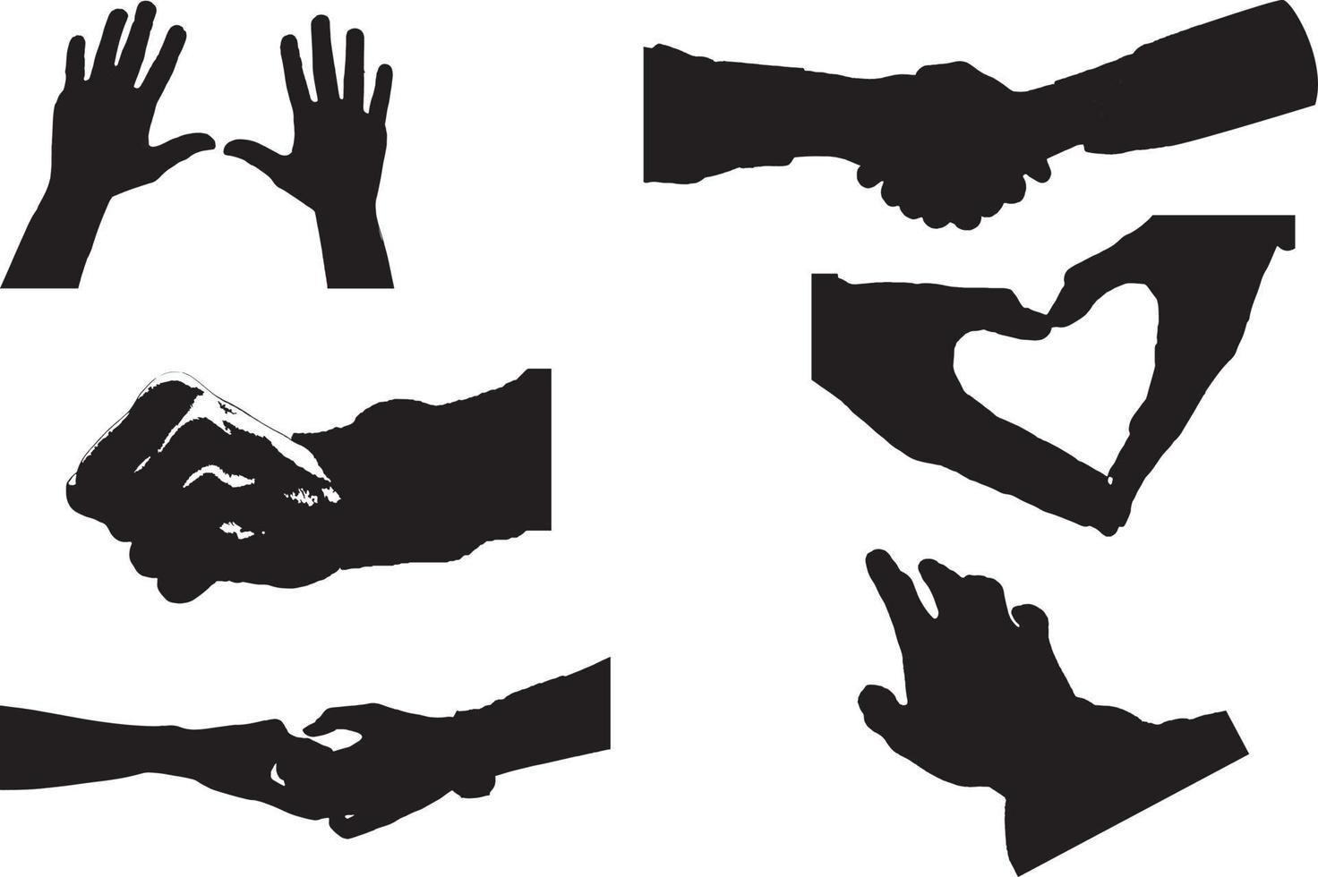 ensemble de diverses mains de femme silhouette noire. collection vectorielle de mains féminines de différents gestes. style minimaliste tendance pour les logos, les imprimés, les dessins, les illustrations. vecteur