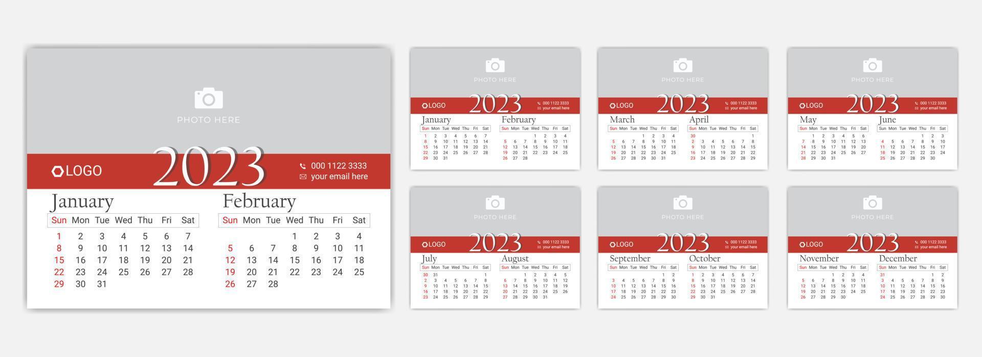 modèle de calendrier de bureau pour l'année 2023 un ensemble de pages pendant 12 mois vecteur