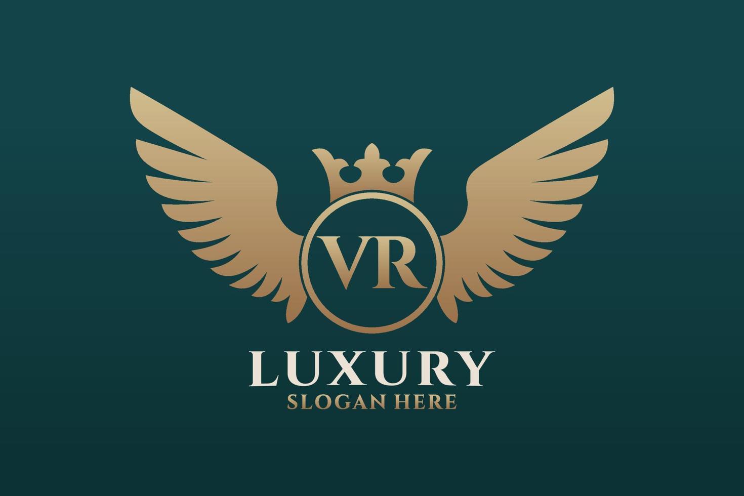 lettre d'aile royale de luxe vr crest logo couleur or vecteur, logo de victoire, logo de crête, logo d'aile, modèle de logo vectoriel. vecteur