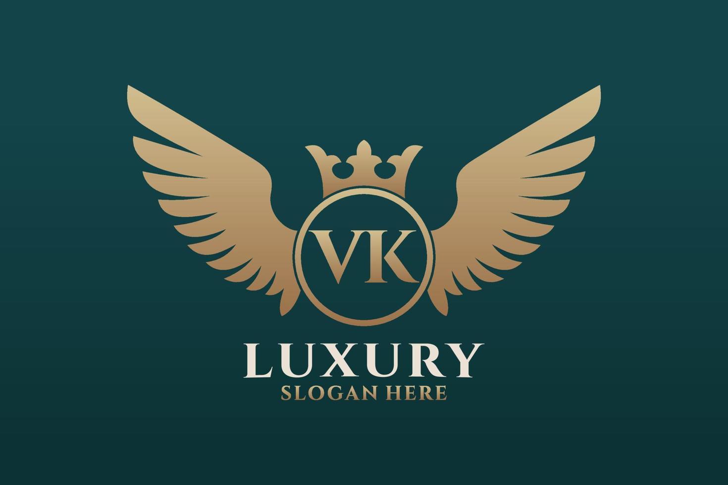 lettre d'aile royale de luxe vk crête logo couleur or vecteur, logo de victoire, logo de crête, logo d'aile, modèle de logo vectoriel. vecteur