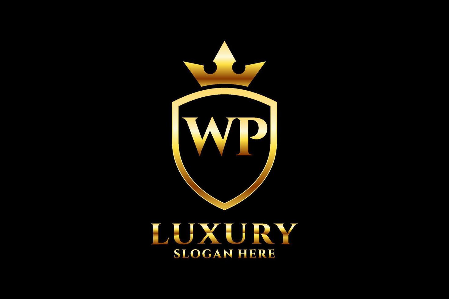 logo monogramme de luxe élégant initial wp ou modèle de badge avec volutes et couronne royale - parfait pour les projets de marque de luxe vecteur