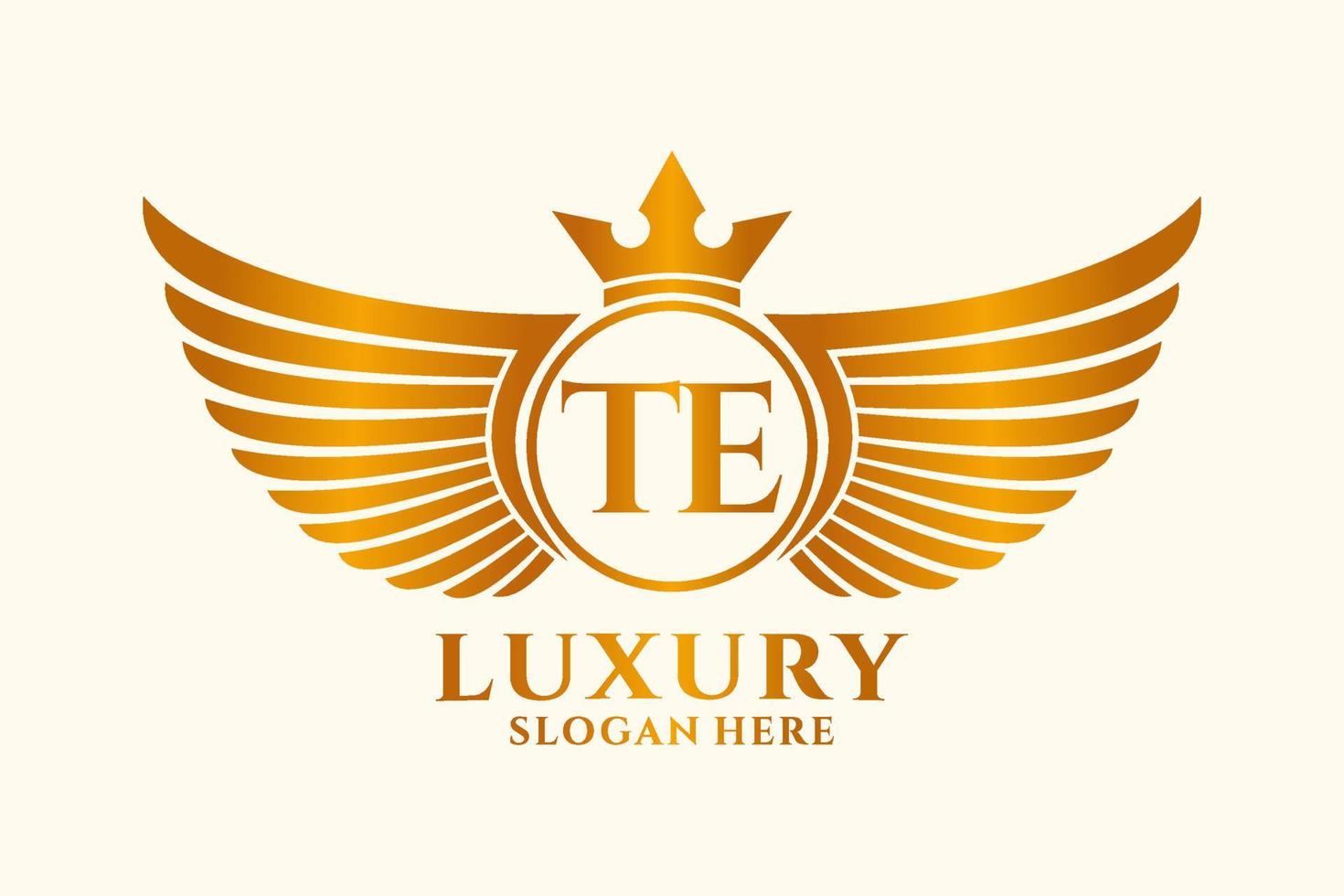lettre de l'aile royale de luxe te crête vecteur de logo couleur or, logo de la victoire, logo de la crête, logo de l'aile, modèle de logo vectoriel.