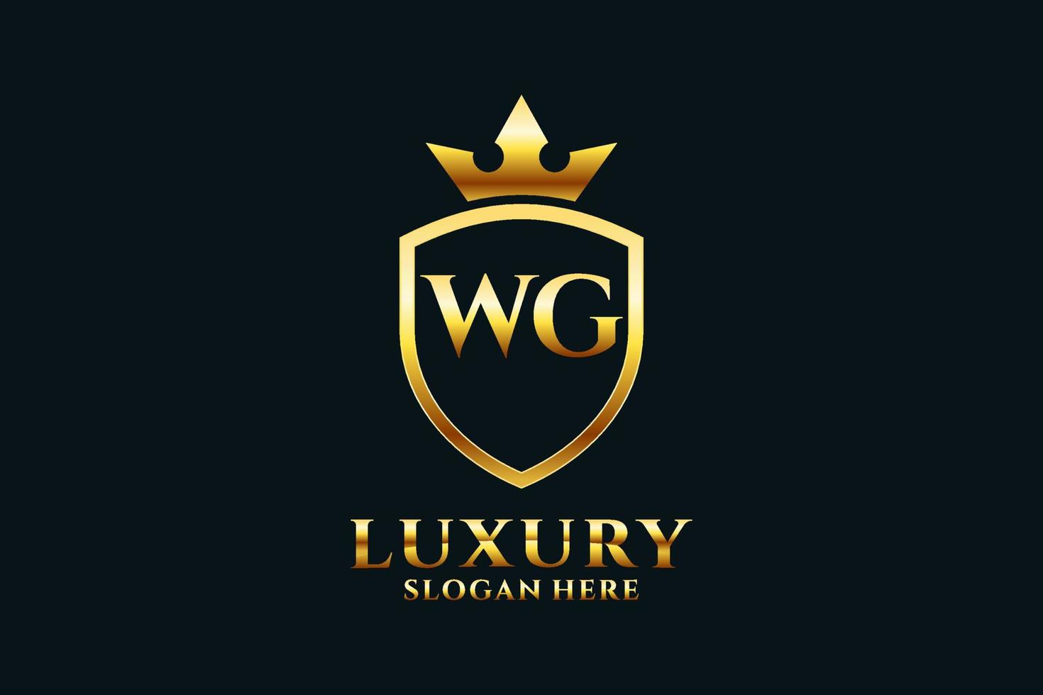 logo monogramme de luxe élégant initial wg ou modèle de badge avec volutes et couronne royale - parfait pour les projets de marque de luxe vecteur