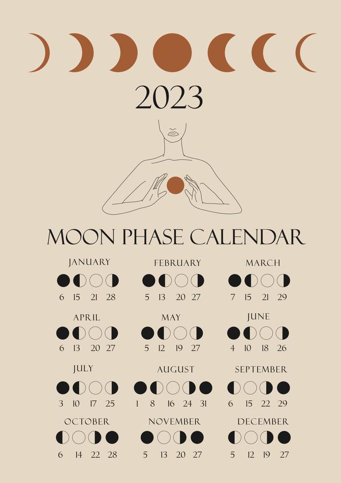 Un Calendrier Avec Une Femme Assise Sur Un Nuage Et Le Calendrier Des  Phases De La Lune 2024 Avec Un Corps De Femme Nue