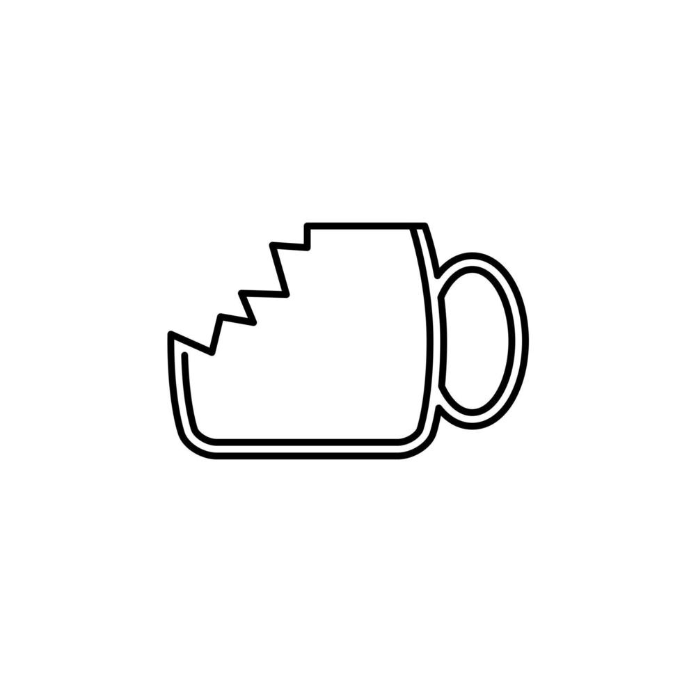 icône en verre de tasse de thé ou de café écrasé sur fond blanc. style simple, ligne, silhouette et épuré. noir et blanc. adapté au symbole, au signe, à l'icône ou au logo vecteur