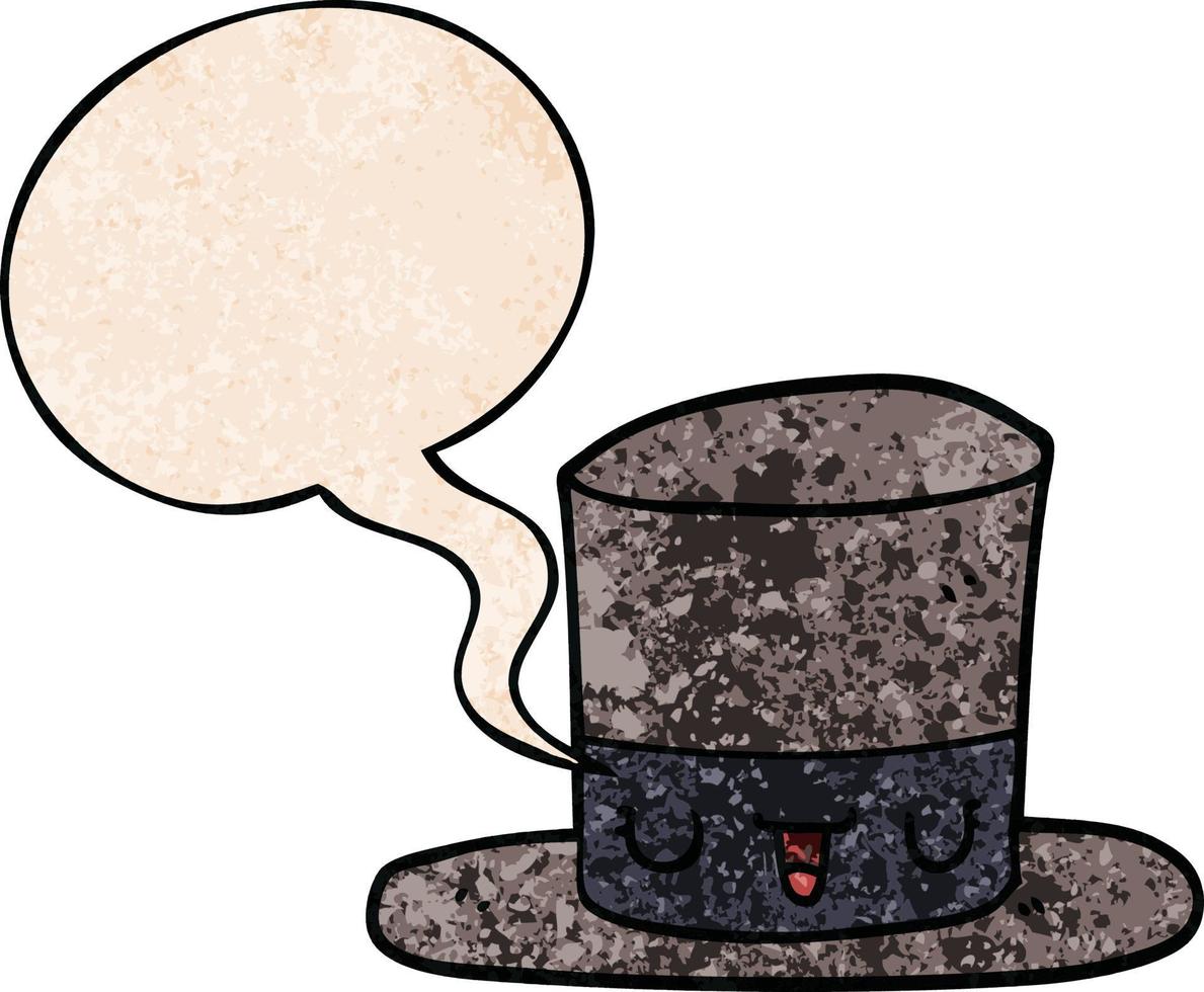 chapeau haut de forme de dessin animé et bulle de dialogue dans un style de texture rétro vecteur