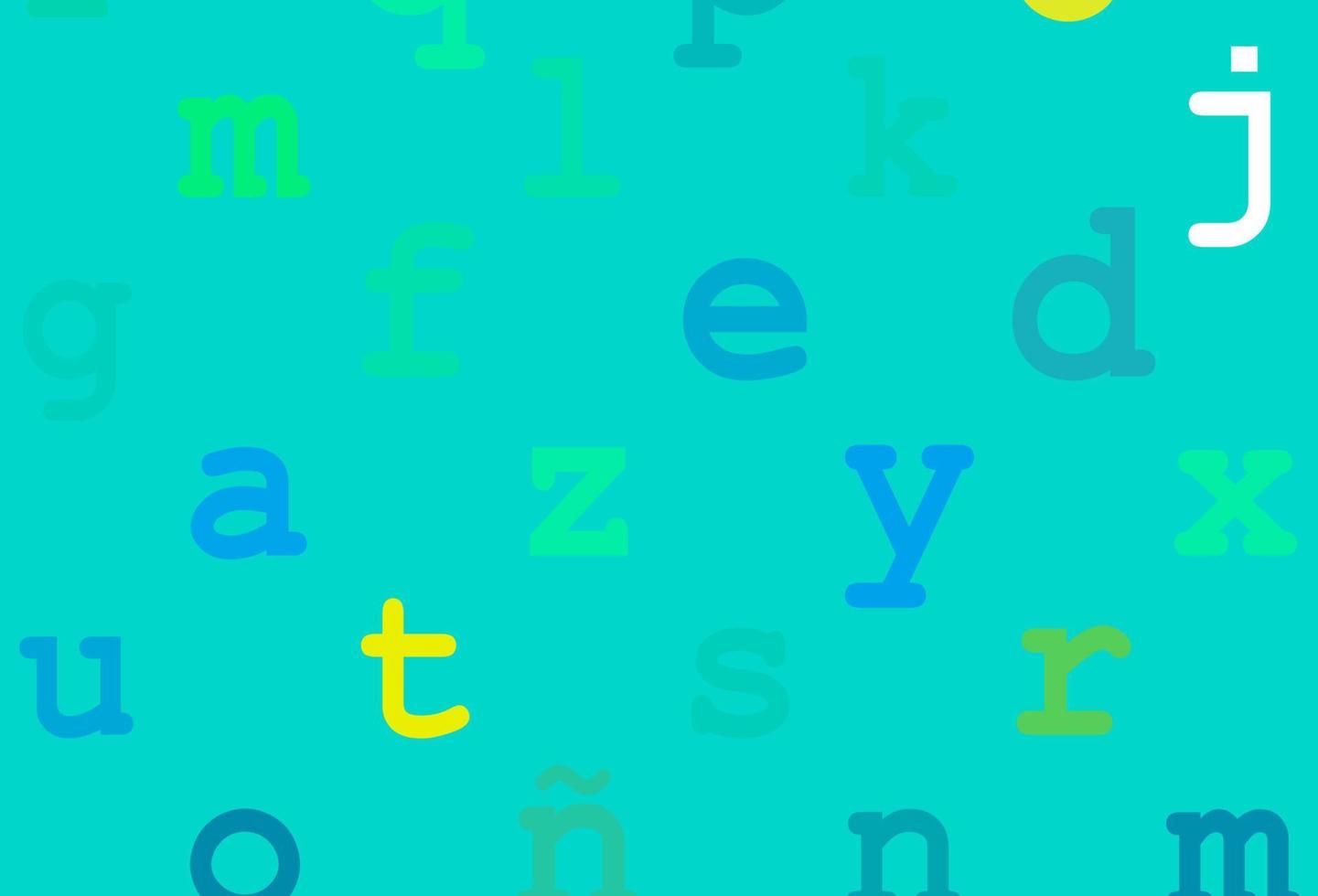 mise en page vectorielle bleu clair, jaune avec alphabet latin. vecteur