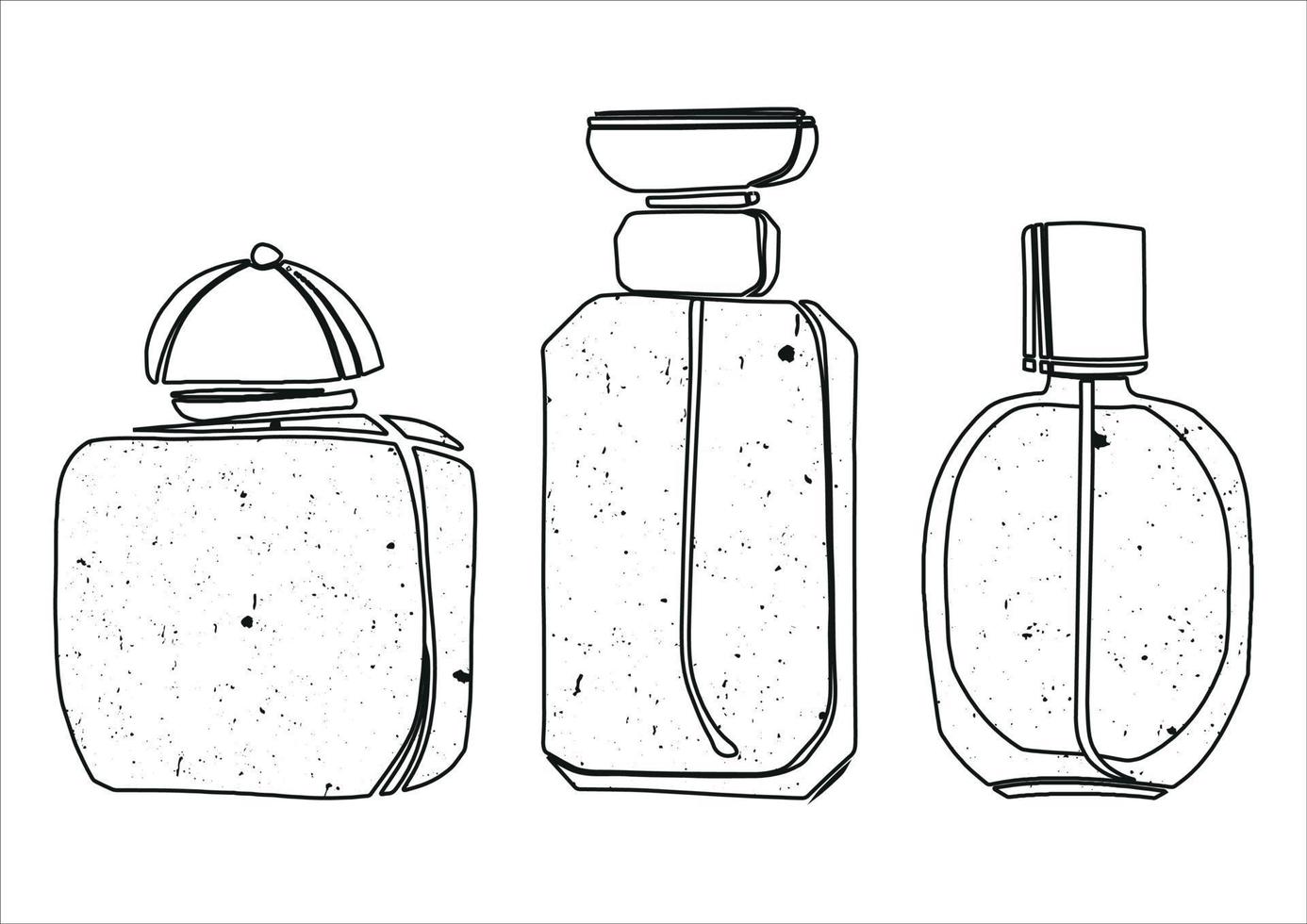 ensemble de trois illustrations vectorielles de flacons de parfum. belle illustration dans un style linéaire avec une texture ajoutée. vecteur