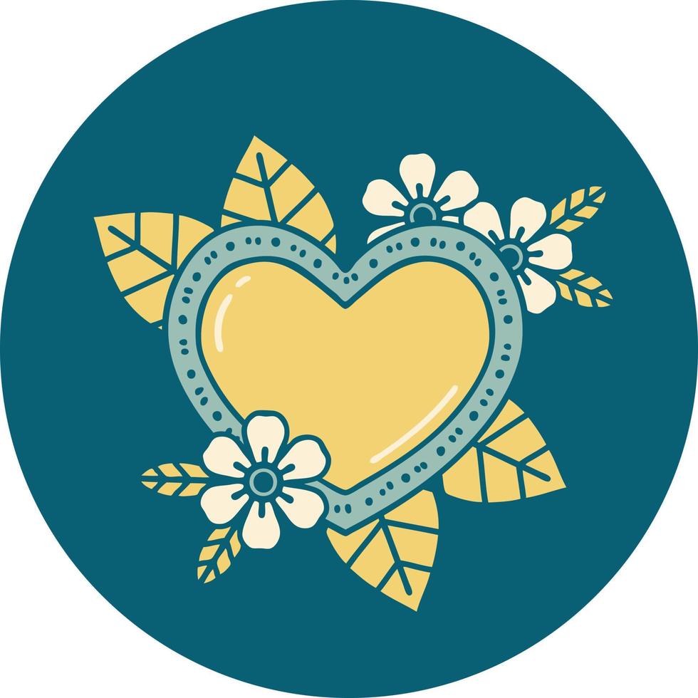 image emblématique de style tatouage d'un cœur botanique vecteur