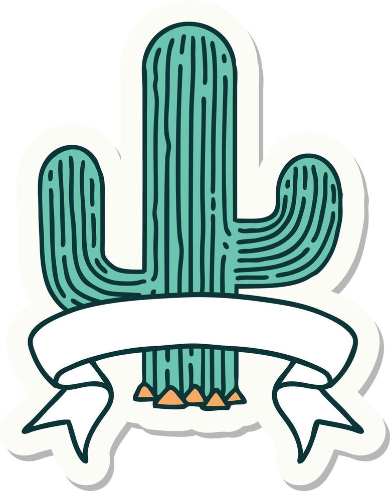 autocollant de style tatouage avec bannière d'un cactus vecteur