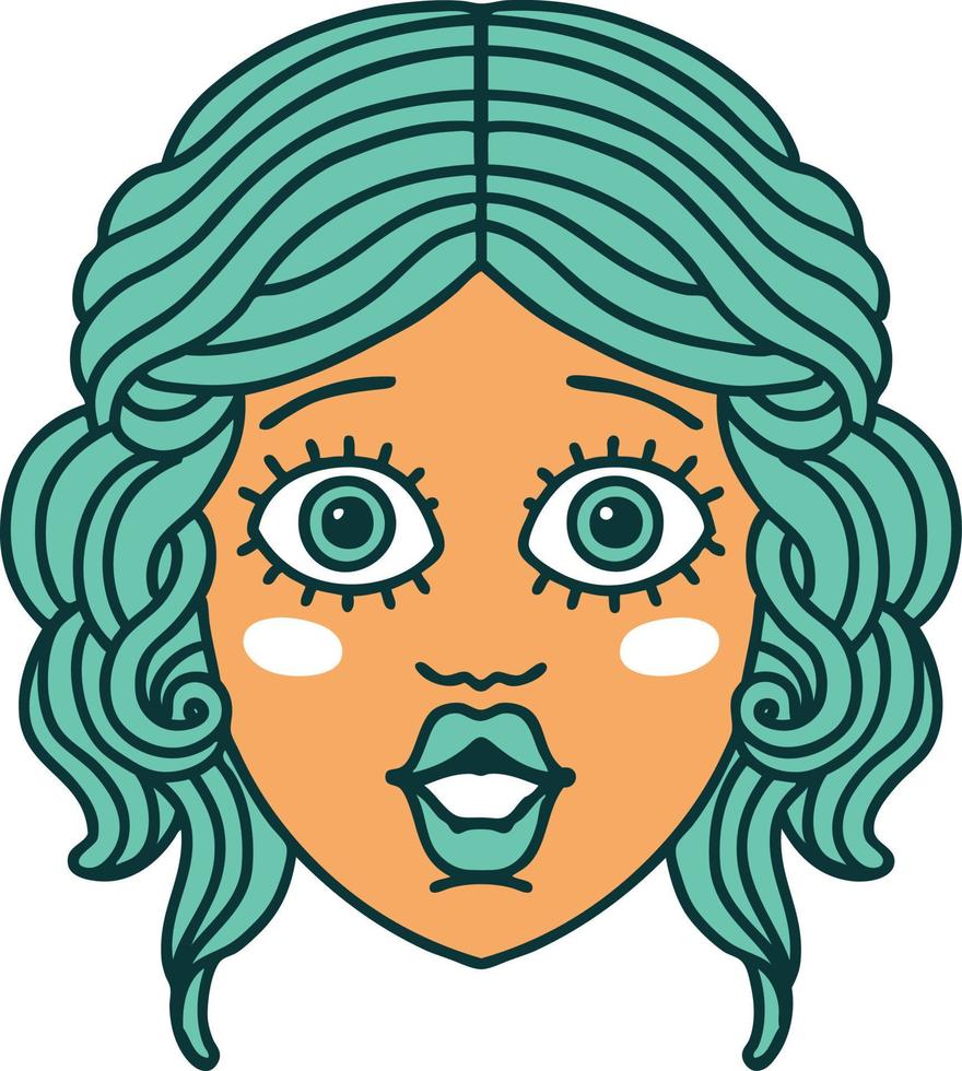 image de style de tatouage emblématique du visage féminin vecteur