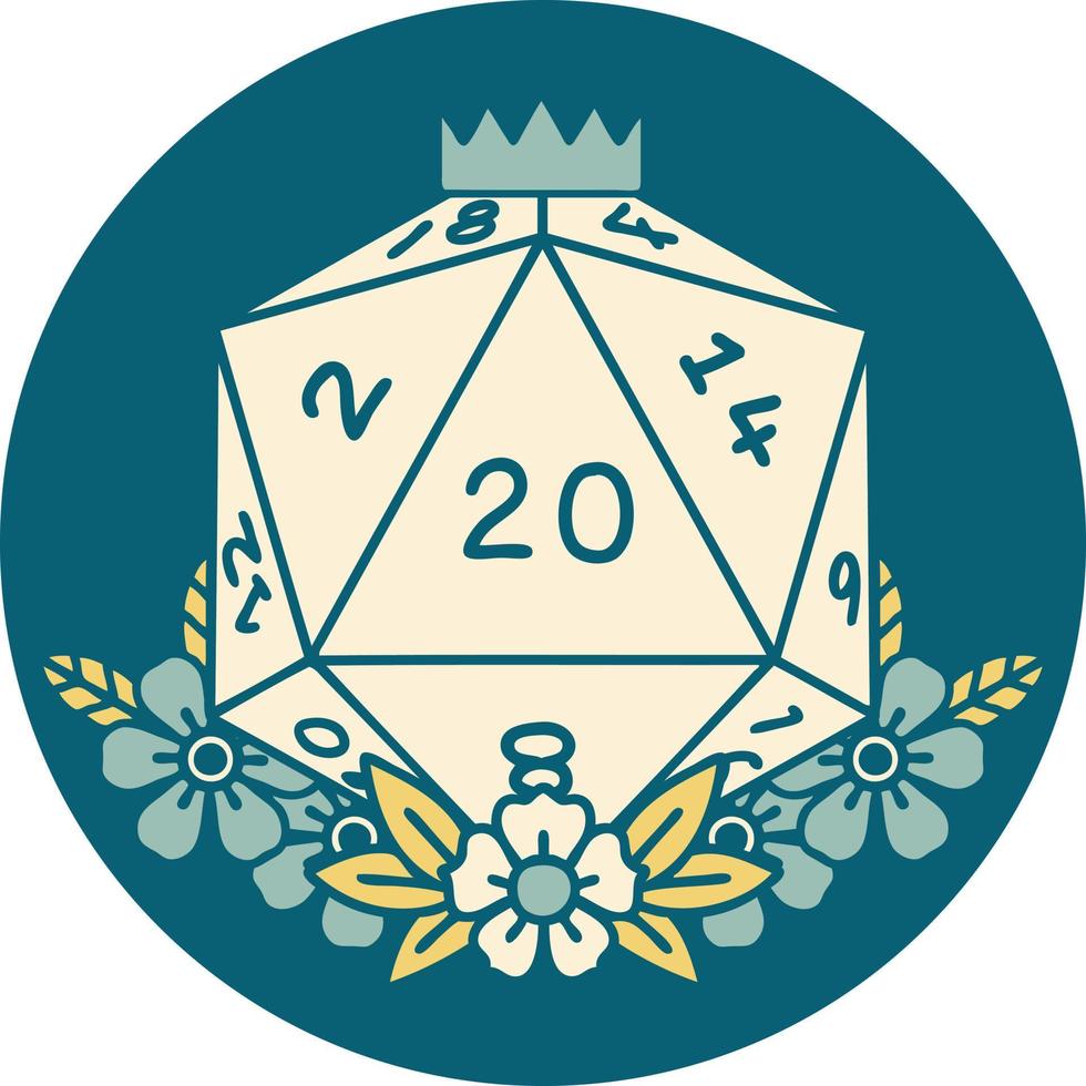 image de style de tatouage emblématique d'un d20 vecteur