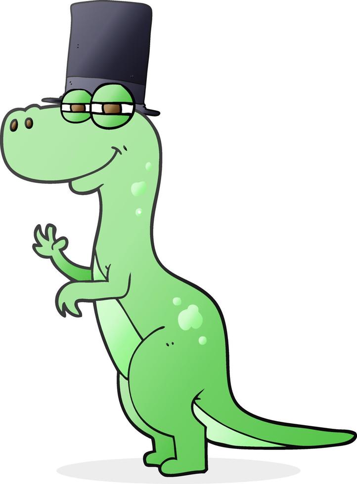 dinosaure de dessin animé dessiné à main levée portant un chapeau haut de forme vecteur