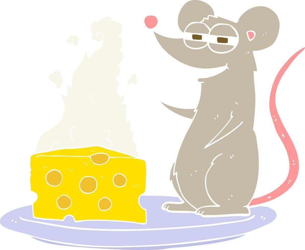 illustration en couleur plate de la souris avec du fromage vecteur