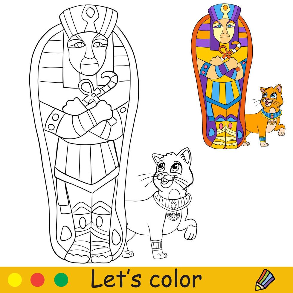 halloween enfants coloriage avec modèle egypte chat et sarcophage vecteur