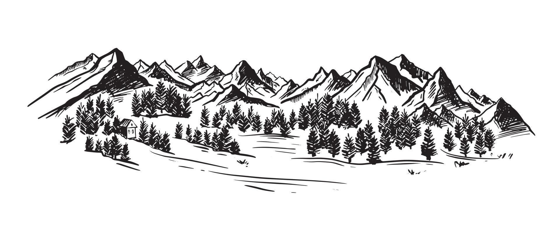 paysage de montagne, illustration dessinée à la main vecteur