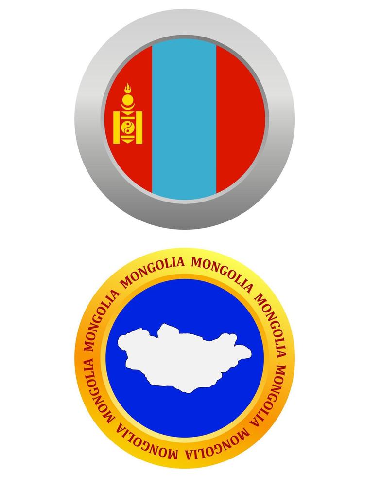 bouton comme symbole drapeau de la mongolie et carte sur fond blanc vecteur