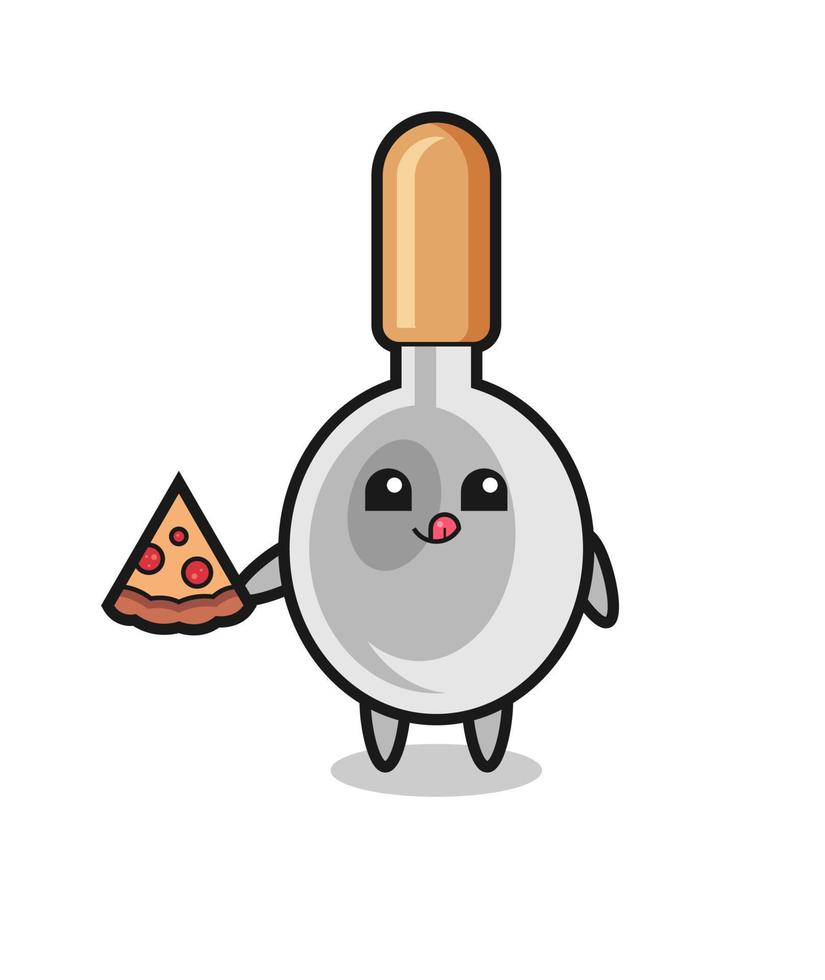 dessin animé mignon cuillère de cuisine manger de la pizza vecteur