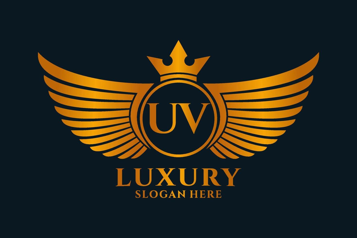 lettre d'aile royale de luxe crête uv logo couleur or vecteur, logo de victoire, logo de crête, logo d'aile, modèle de logo vectoriel. vecteur
