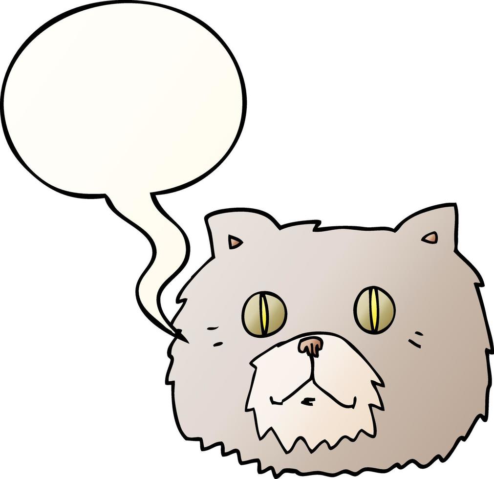 visage de chat de dessin animé et bulle de dialogue dans un style de dégradé lisse vecteur