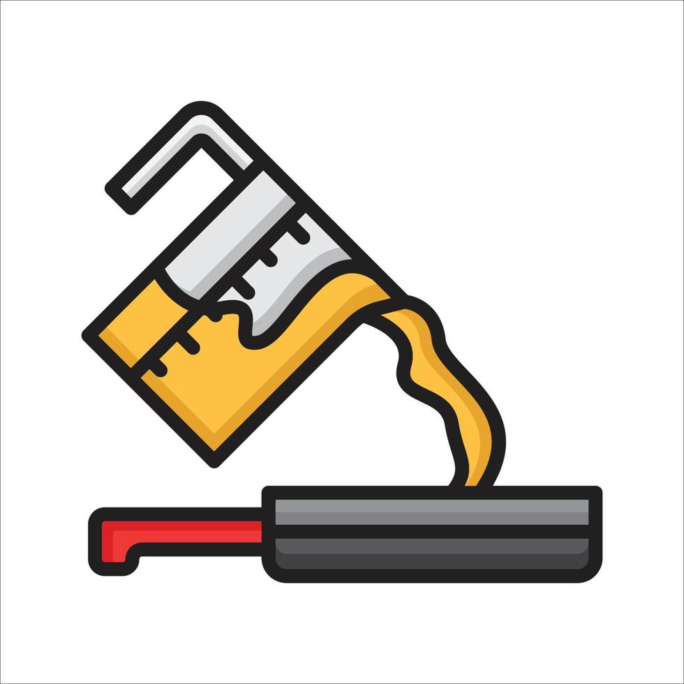 verser la pâte à crêpes dans l'icône de couleur de contour de poêle à frire vecteur
