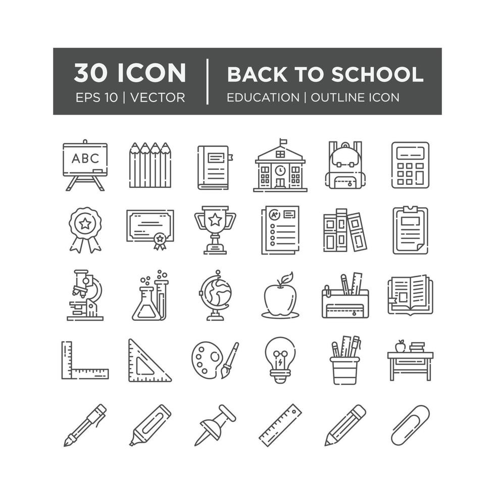 ensemble d'icônes de contour sur la rentrée scolaire. contient des icônes telles que l'éducation, le succès, les matières académiques et plus encore. vecteur modifiable