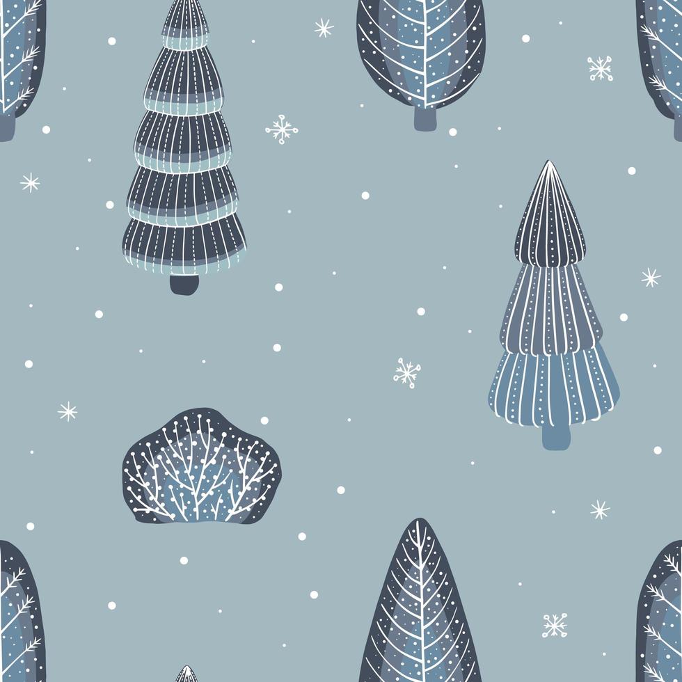 modèle sans couture d'hiver. illustrations vectorielles mignonnes de la nature, du paysage, des arbres pour un nouvel an et un fond de noël. vecteur